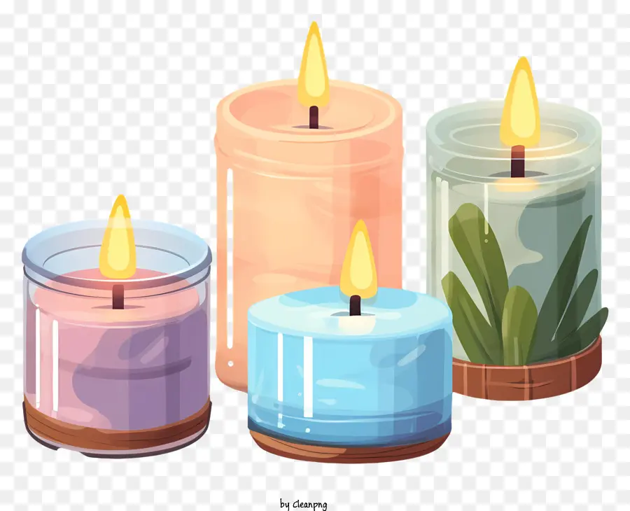 Kleinbaum - Vier farbenfrohe Kerzen, die auf schwarzem Hintergrund angeordnet sind