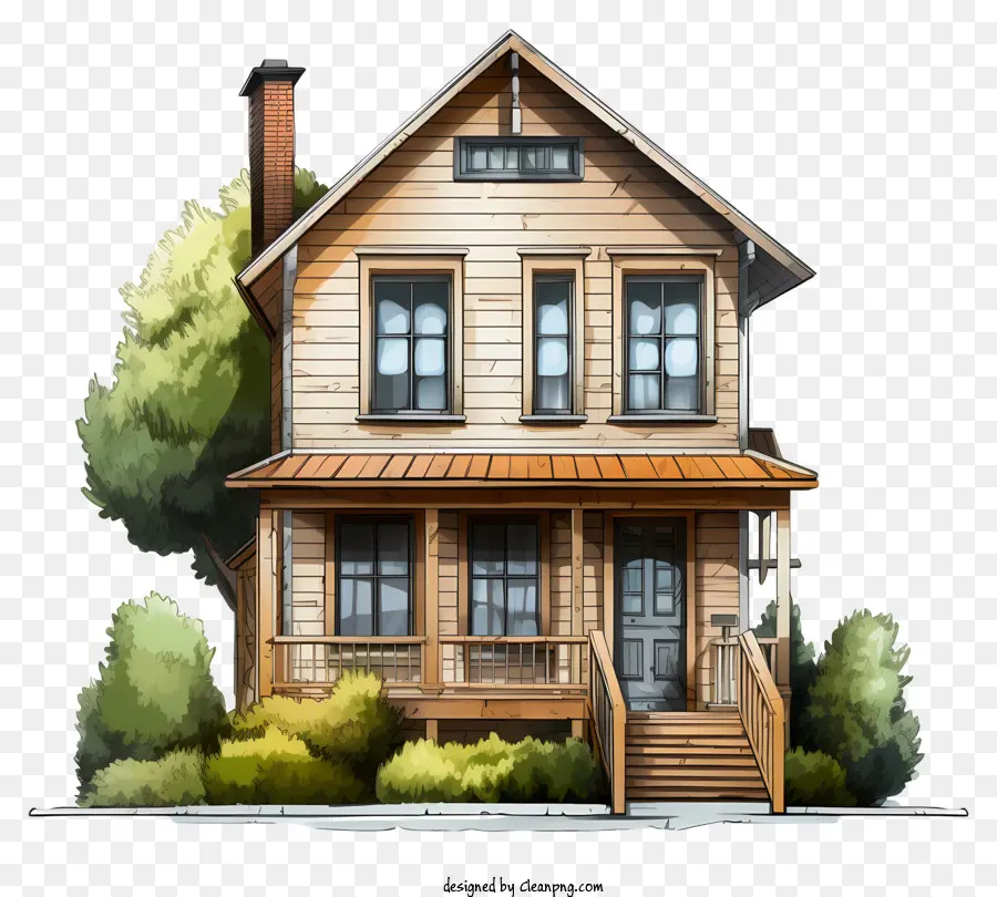 thiết kế nhà cửa sổ nhà hai tầng nhà để xe - Ngôi nhà bằng gỗ hai tầng với hiên nhà, nhà để xe, ban công