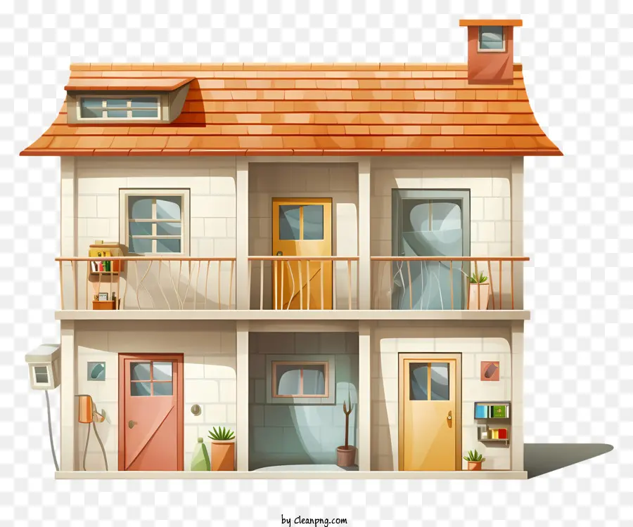 Casa di legno in mattoni rossi in mattoni bianchi balcone in legno scale in legno grandi finestre - Casa di legno realistica con tetto rosso e balcone