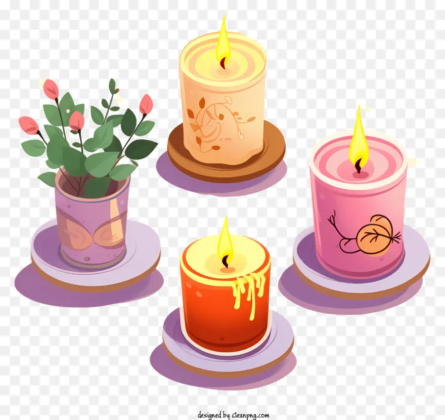 Kerzenvase Blumen rosa gelb - Bild von bunten Kerzen und Blumen am Tisch