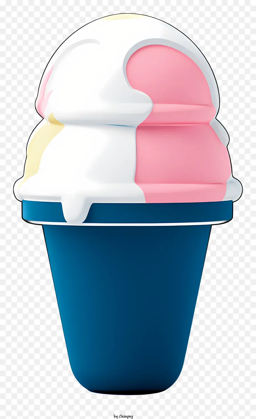 ice cream cone blue plastic white and pink swirl black background filled with ice cream