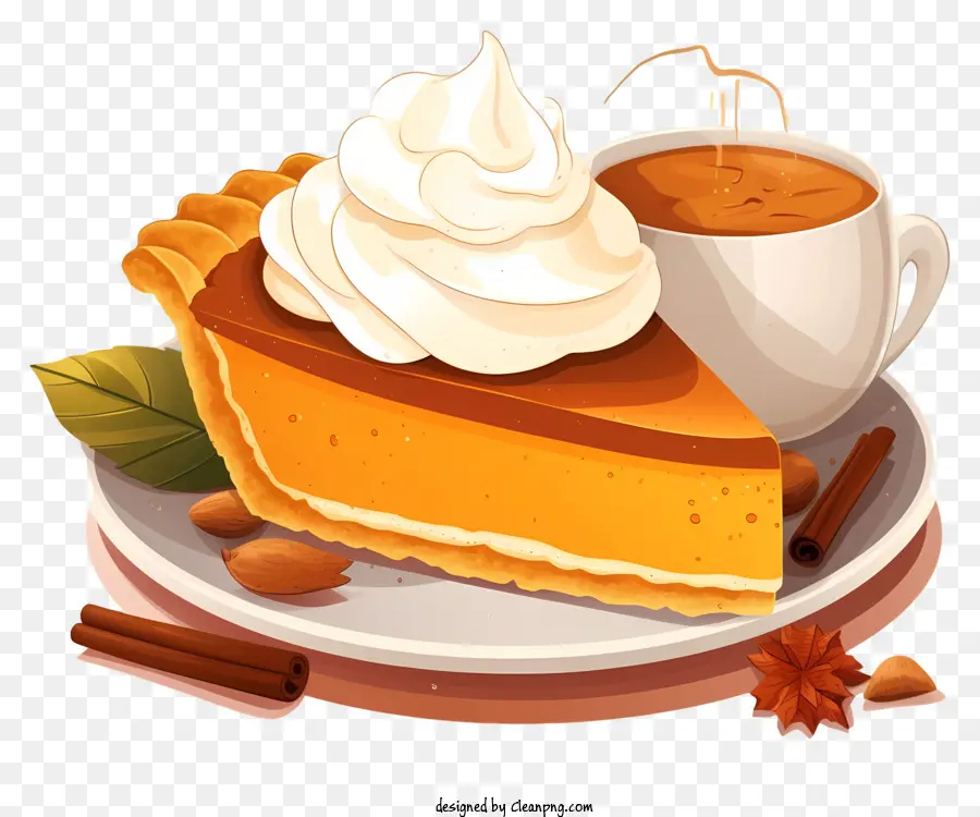 pumpkin pie hot chocolate whipped cream cinnamon plate