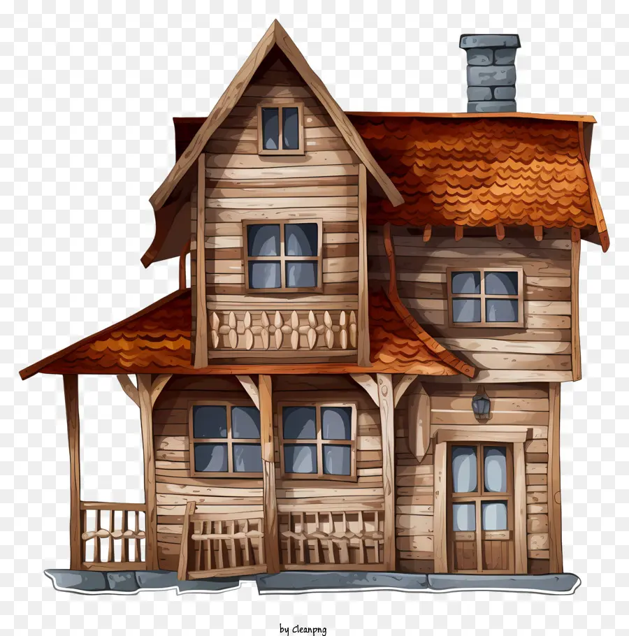 Casa in legno Red Brick Chimney Tetto in legno Materiali naturali Piccolo portico - Casa di legno rustica in ambiente rurale, mobili minimi