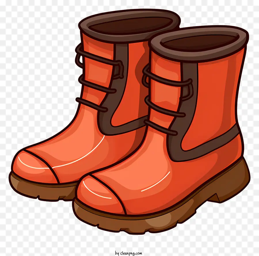 orangefarbene Stiefel Schnürstiefel Gummi-Soled-Stiefel Schwarze Schnürsenkel Schuhe - Orangenstiefel mit schwarzen Sohlen und Schnürsenkel
