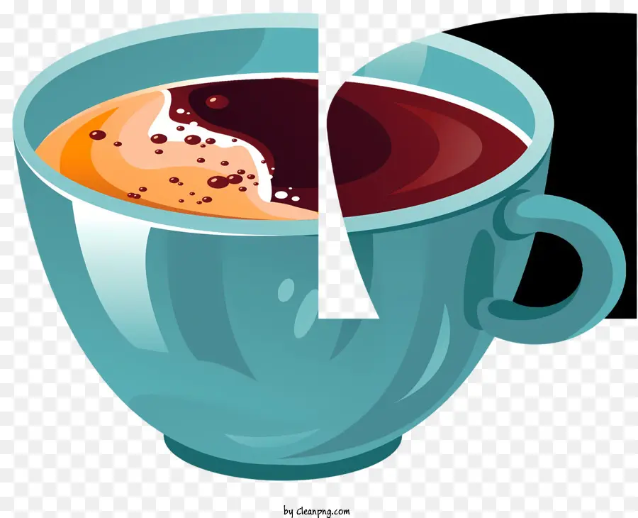 Kaffeebecher - Blaue Tasse mit Untertasse, gießt dampfendem Kaffee ein