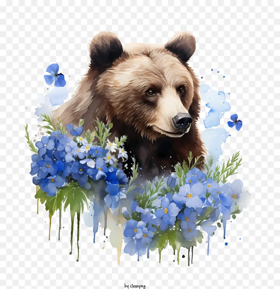 grizzly bear bear flowers watercolor wilderness