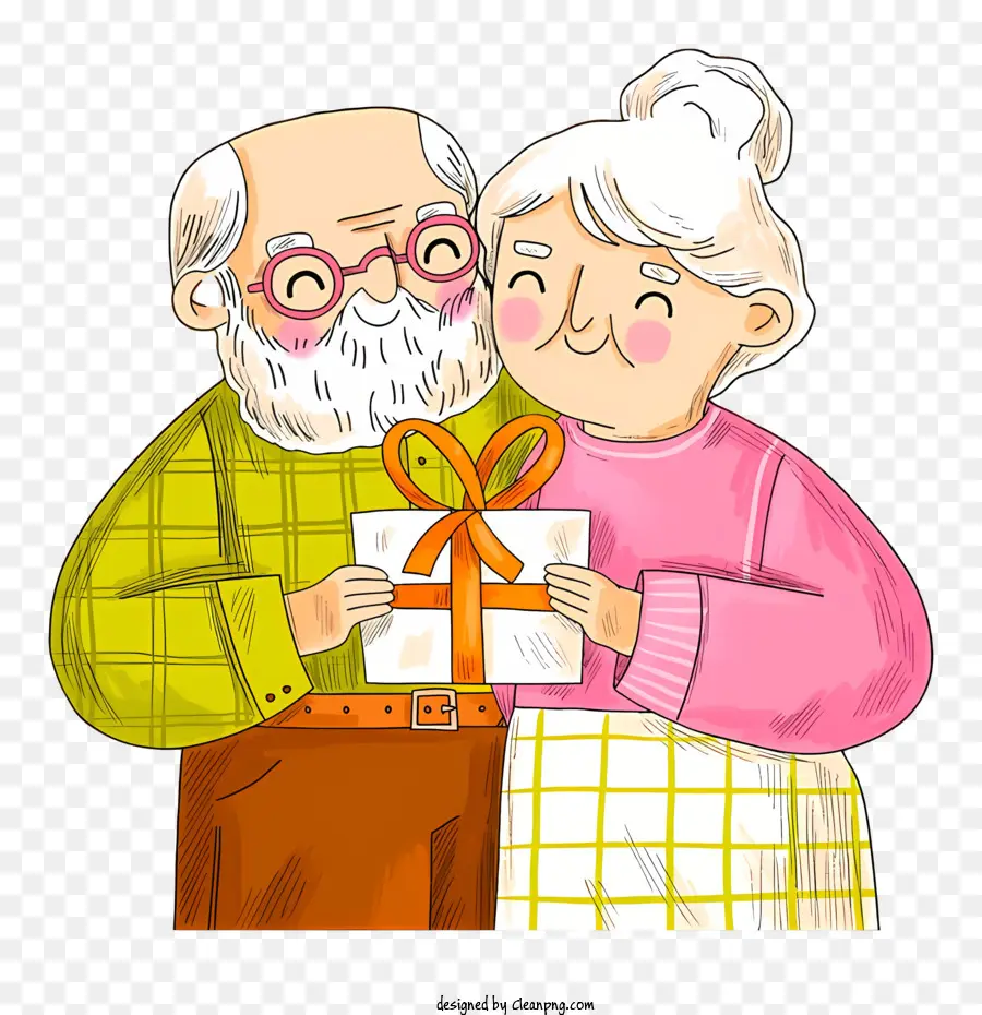 Brille - Älteres Paar mit Geschenken, lächelnd und glücklich