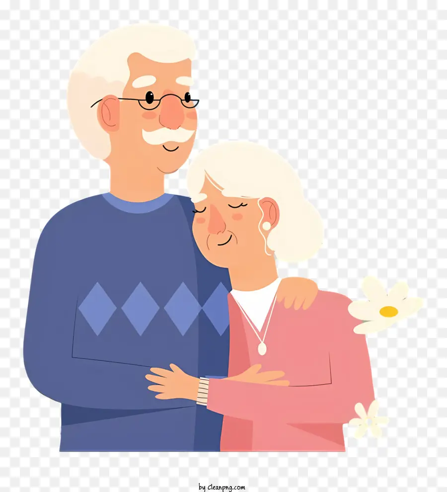 Brille - Älteres Paar, das sich glücklich mit leuchtenden Farben umarmt