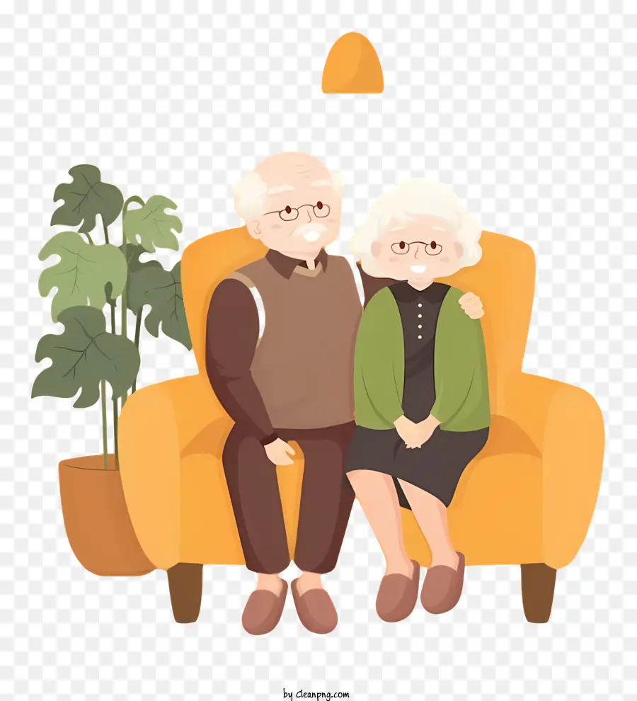 nắm tay - Cặp đôi già hạnh phúc ngồi trên chiếc ghế dài màu cam