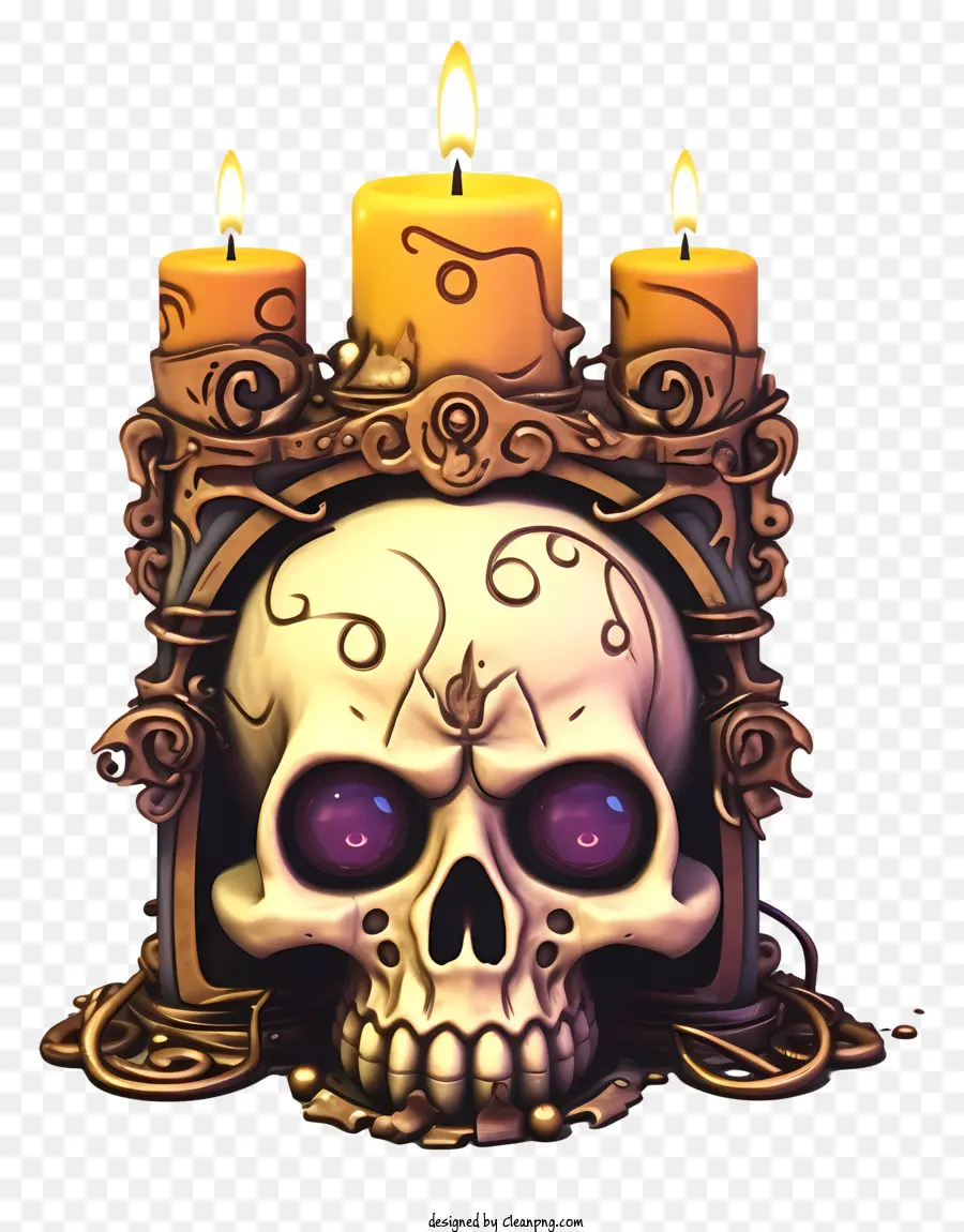 Candele del cranio corona di spine viola occhi inquietanti - Immagine inquietante di cranio con candele e spine
