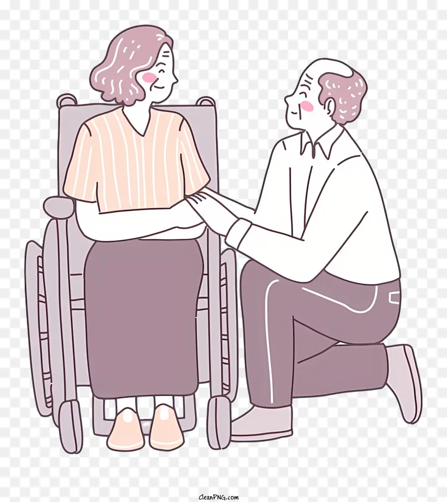 die Hände halten - Älteres Paar im Rollstuhl sitzt und die Hände hält