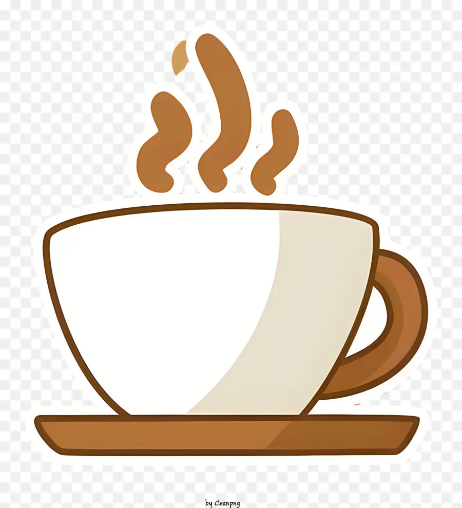 Kaffee - Brauner Porzellanbecher mit Dampf auf Untertasse