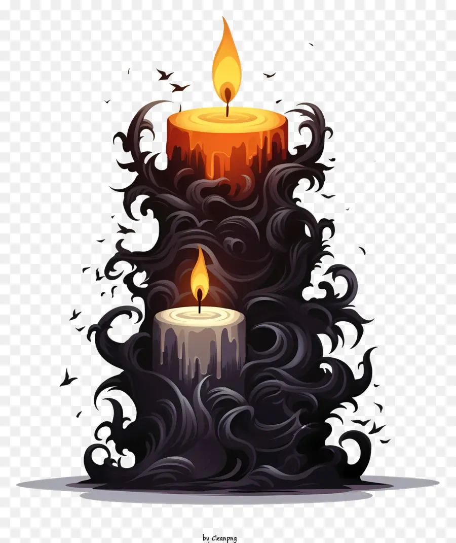 Nến vẽ hai ngọn nến nhấp nháy ngọn lửa lượn sóng kết cấu màu đen - Vẽ hai ngọn nến với ngọn lửa nhấp nháy
