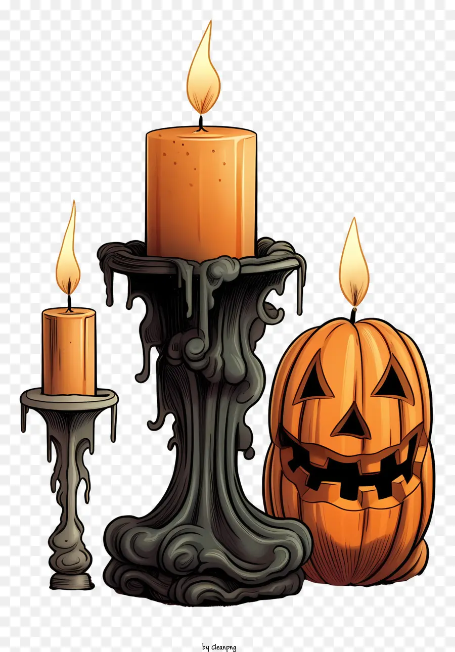 halloween Symbole - Spooky, dunkles Bild von Jack O'Lantern und Kerzen