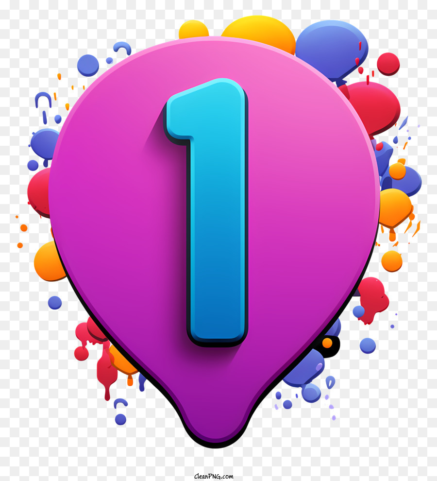 Balloon numero uno colorato di vernice schizzi turbini - Palloncino colorato con numero 1 e schizzi di vernice