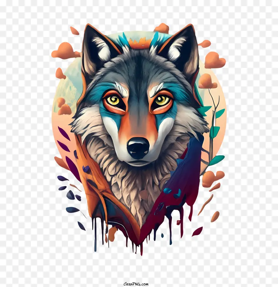 Wolf Head Wolf colorato arte digitale astratta - 