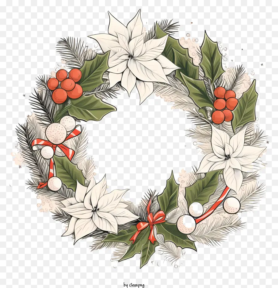 holiday wreath holly leaves bows poinsettias white balsa wood