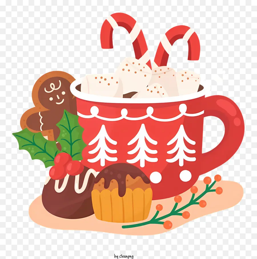 bastoncino di zucchero - Accogliente tazza di cioccolata calda con decorazioni