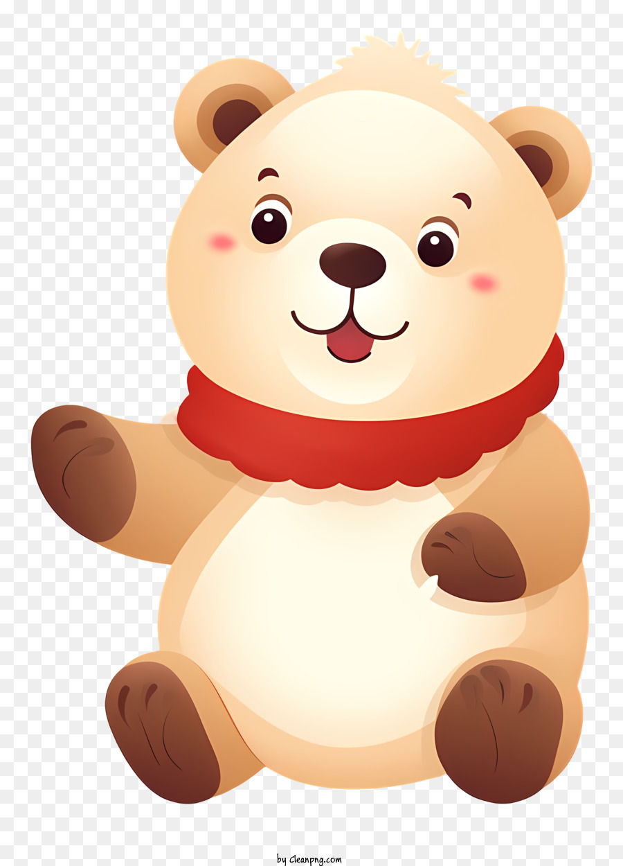 cartoni animata di sciarpa rossa seduta braccia incrociata espressione felice - Happy Cartoon Bear con sciarpa rossa, braccia incrociate