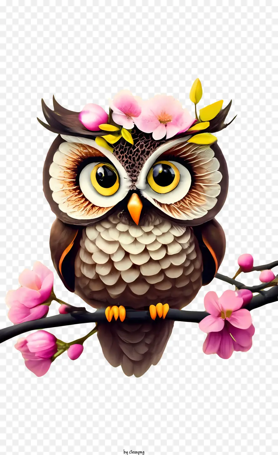 cartoon owl owl branch flowers spring