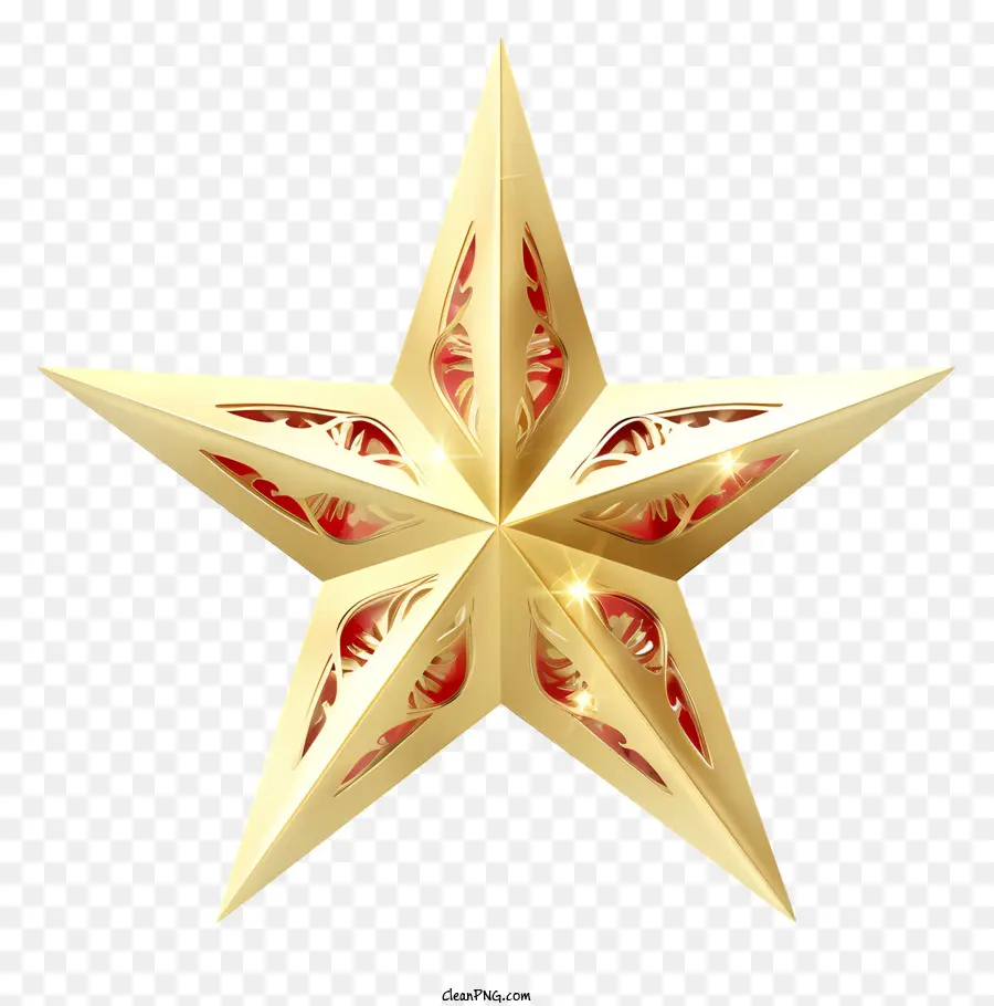 gold metal star decorations spinning circles red and gold colors shiny metallic surface