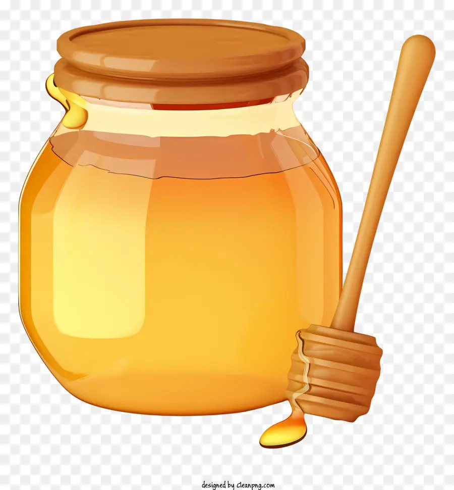 cucchiaio di legno - Barattolo di miele con cucchiaio di legno su sfondo bianco