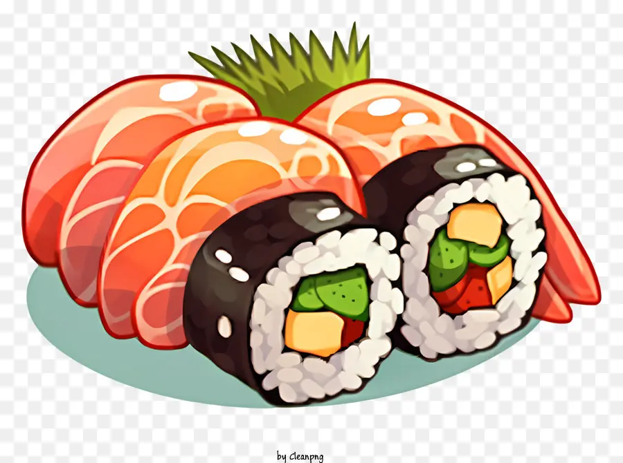 Sushi - Illustration mit frischem Lachs Sushi mit Gurke