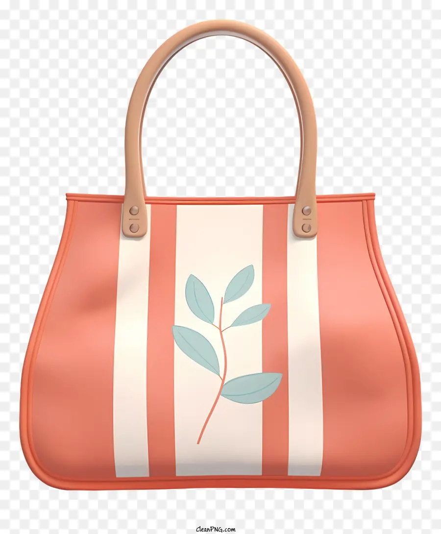 small pink bag handmade bag white and blue striped design leaf design brown drawn leaf
