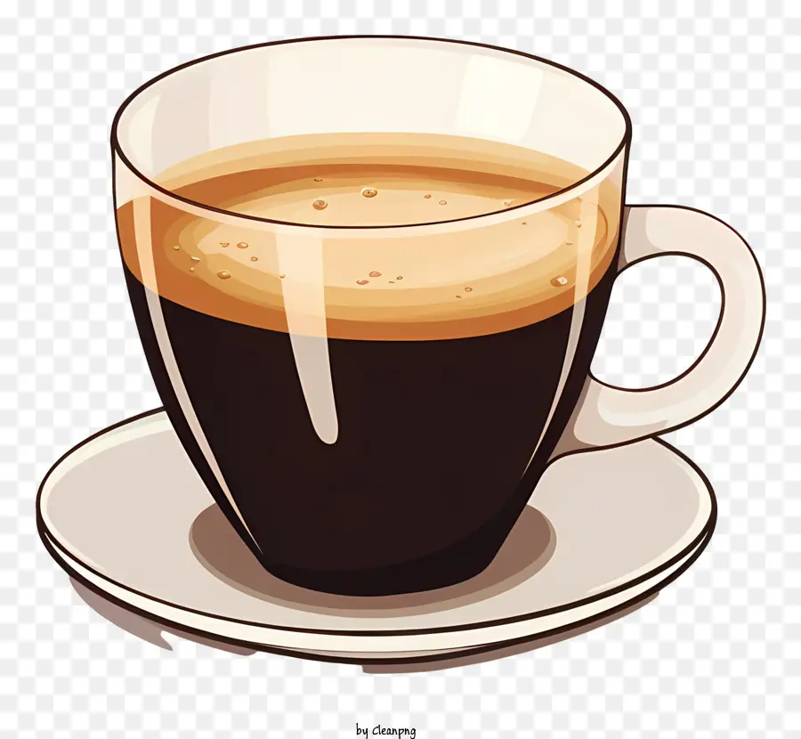 Tasse Kaffee - Tasse und Untertasse mit schwarzem, schaumigem Kaffee