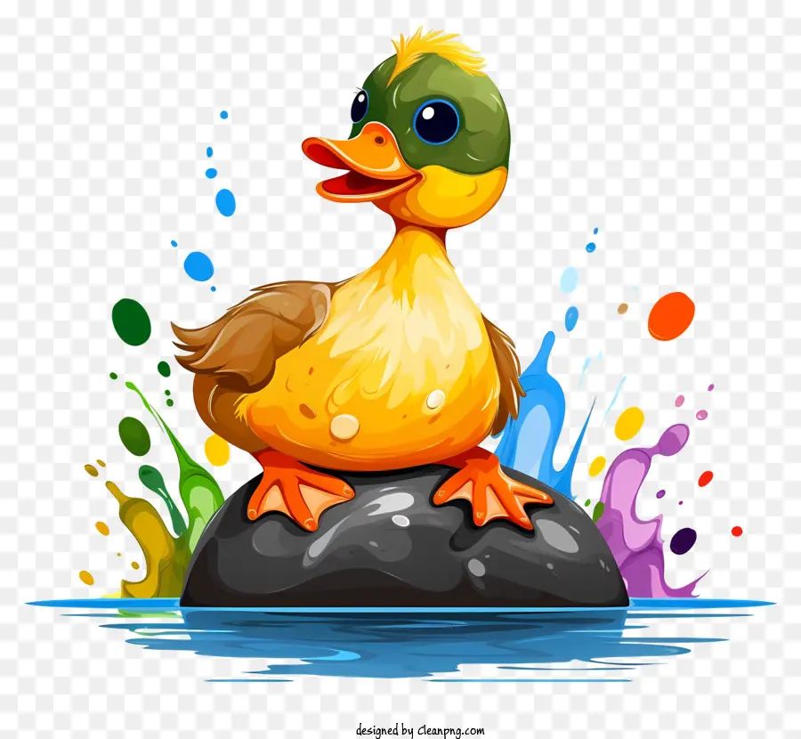 Wassertropfen - Ente auf Felsen mit farbenfrohen Wassertröpfchen