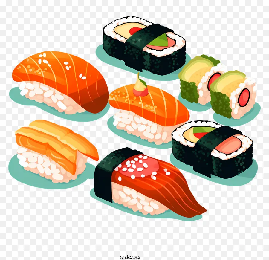 Sushi - Verschiedene Sushi -Gerichte mit Thunfisch und Lachs