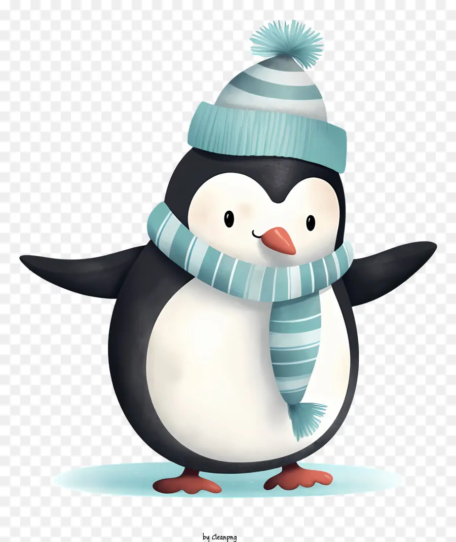 Pinguin - Lächelndes Pinguin trägt blaue und weiße Winterkleidung