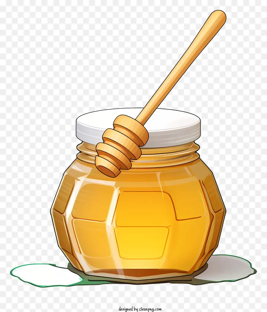 Löffel aus Holz - Nahaufnahme des Honigglas mit Löffel oben
