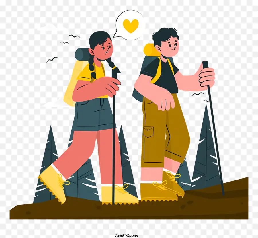 Mountain Wandering Outdoor Adventure Wanderausrüstung Wanderstiefel Rucksackungen - Zwei Wanderer lächeln mit Ausrüstung auf dem Berg