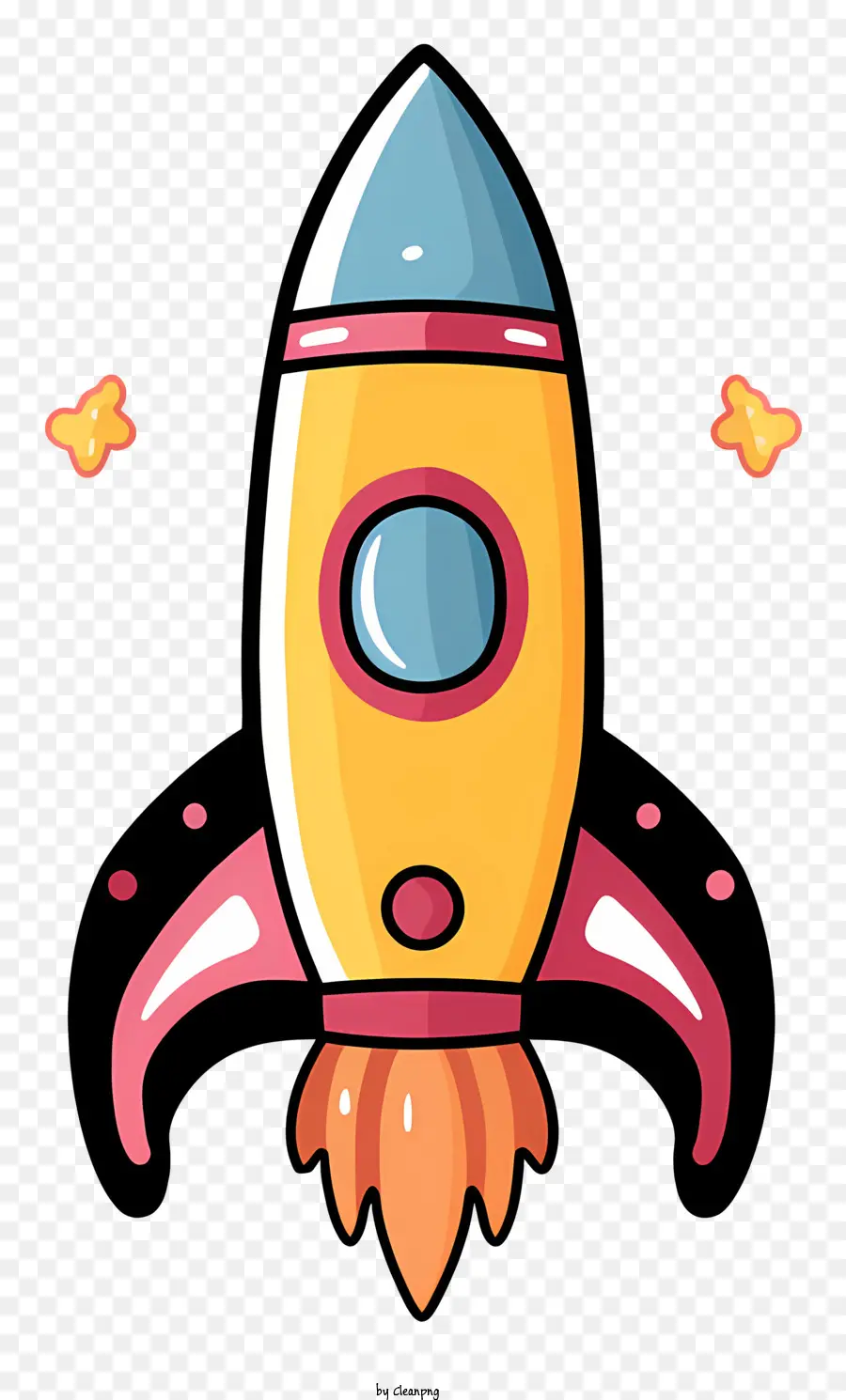 Raketenschiff Cartoon Space Bravour - Buntes Cartoon -Raketenschiff fliegt durch den Weltraum