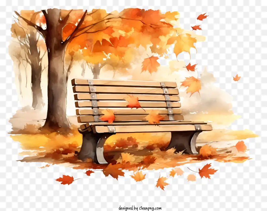 Herbstlaub - Verwitterte Holzbank mit verstreuten Herbstlaub