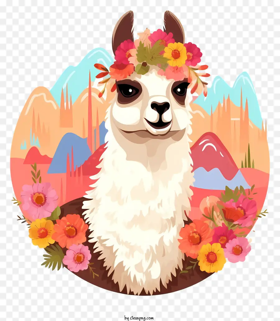 hoa vương miện - Llama với vương miện hoa trong phong cảnh danh lam thắng cảnh