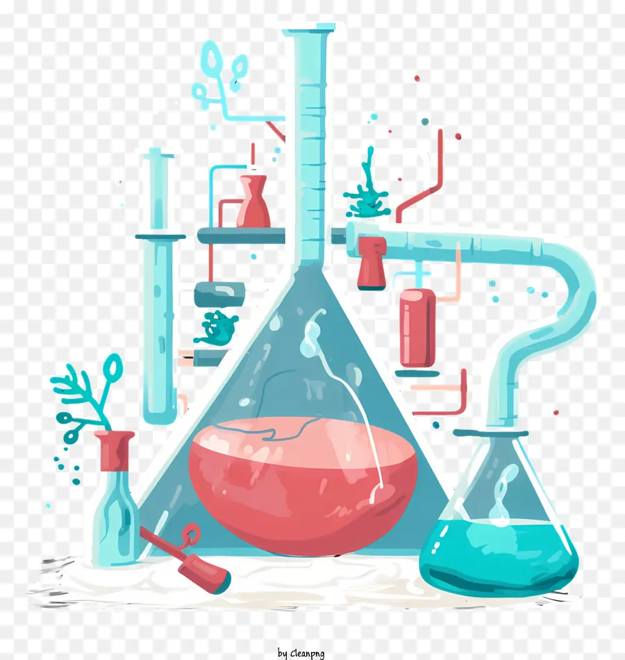 Chemie Laborwissenschaftliche Experimente GlaSwaren -Becher - Wissenschaftliches Bild mit Glasinstrumenten und Flüssigkeiten