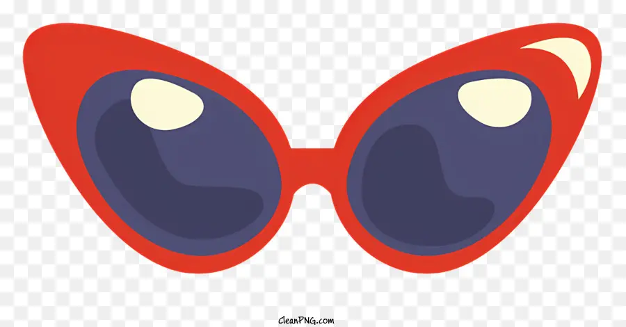 red heart-shaped glasses blue lenses large frame circular pupil slight curve lenses
