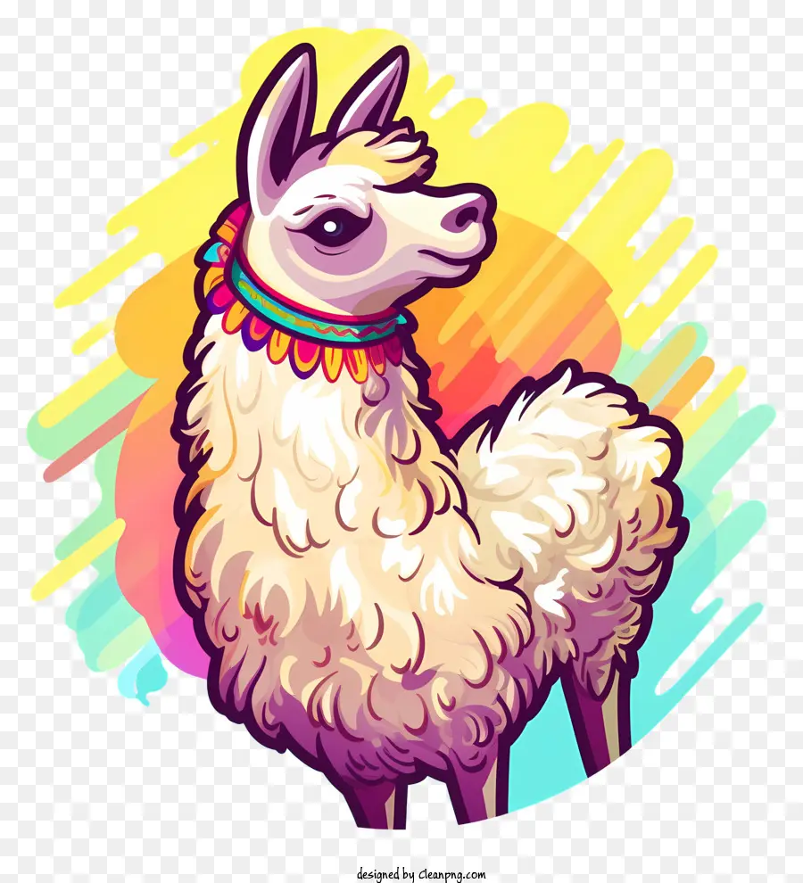 ruft - Freundliches Lama mit Halskette steht auf Hinterbeinen