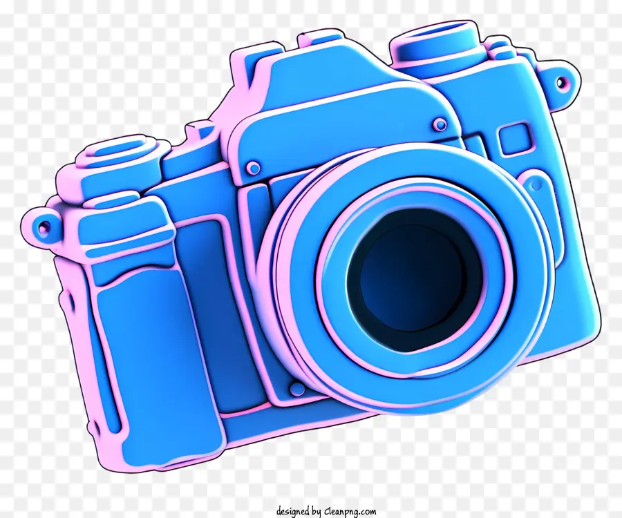 fotocamera professionale blu fotocamera 3D Rendering fotocamera con fotocamera per lenti bianche con corpo nero - Camera 3D blu, design professionale con pulsanti