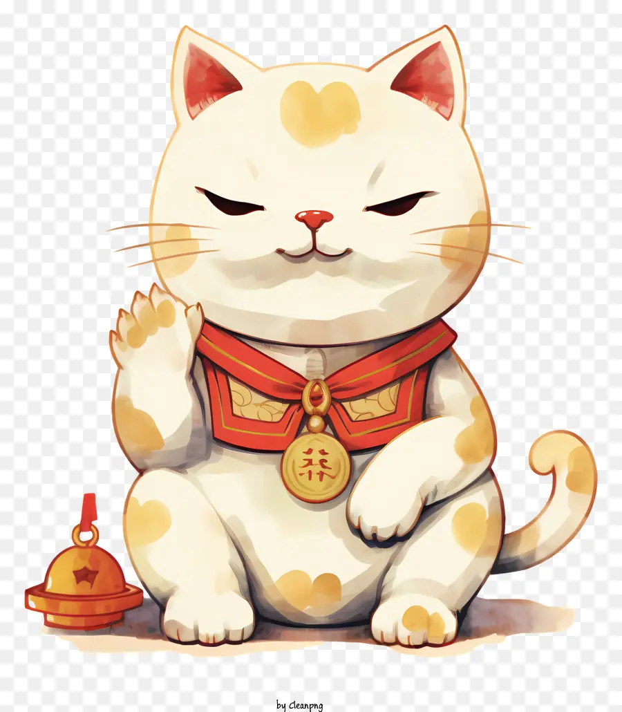 cartoon Katze - Cartoon Bild der weißen Katze mit Glocke