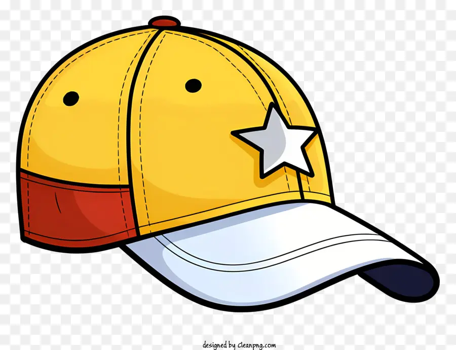 yellow baseball cap white star logo red bill adjustable strap white patch