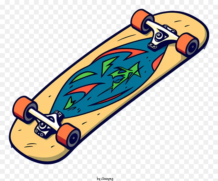skateboard cartoon skateboard wooden deck green patterns yellow patterns