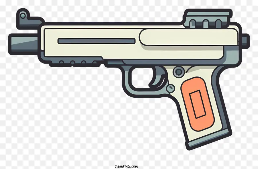 Handgun Cartoon Vẽ tay cầm màu đen đầu màu trắng - Súng ngắn với tay cầm màu đen và thùng trắng