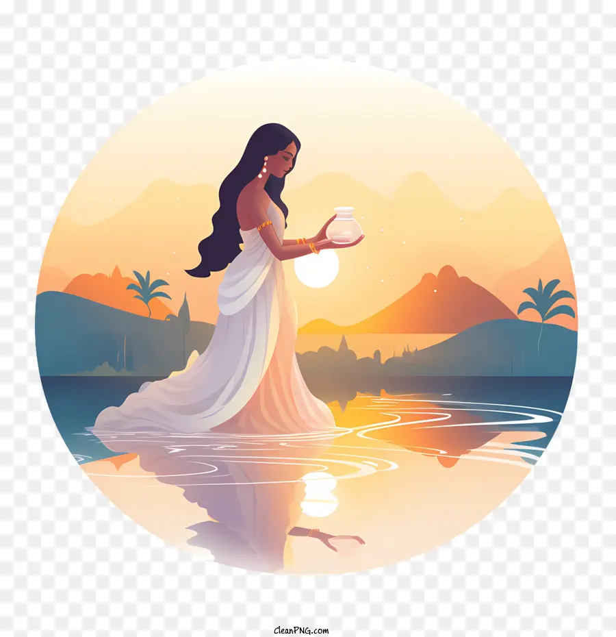 chhath puja water sunset woman reflection