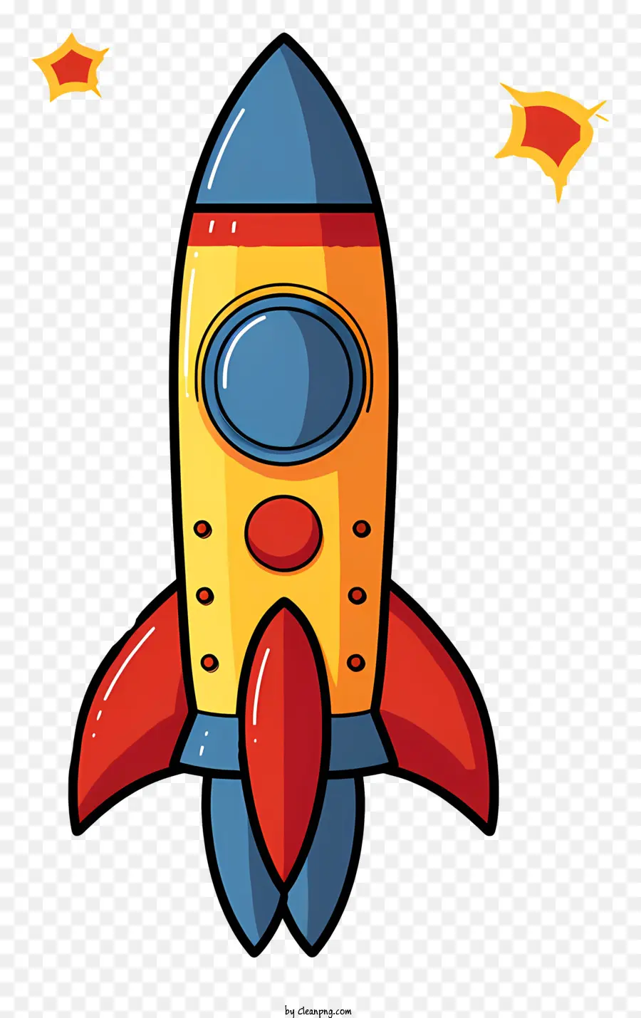 Raketenschiff Space Farben rot gelb - Buntes Raketenschiff im Weltraum mit Sternen
