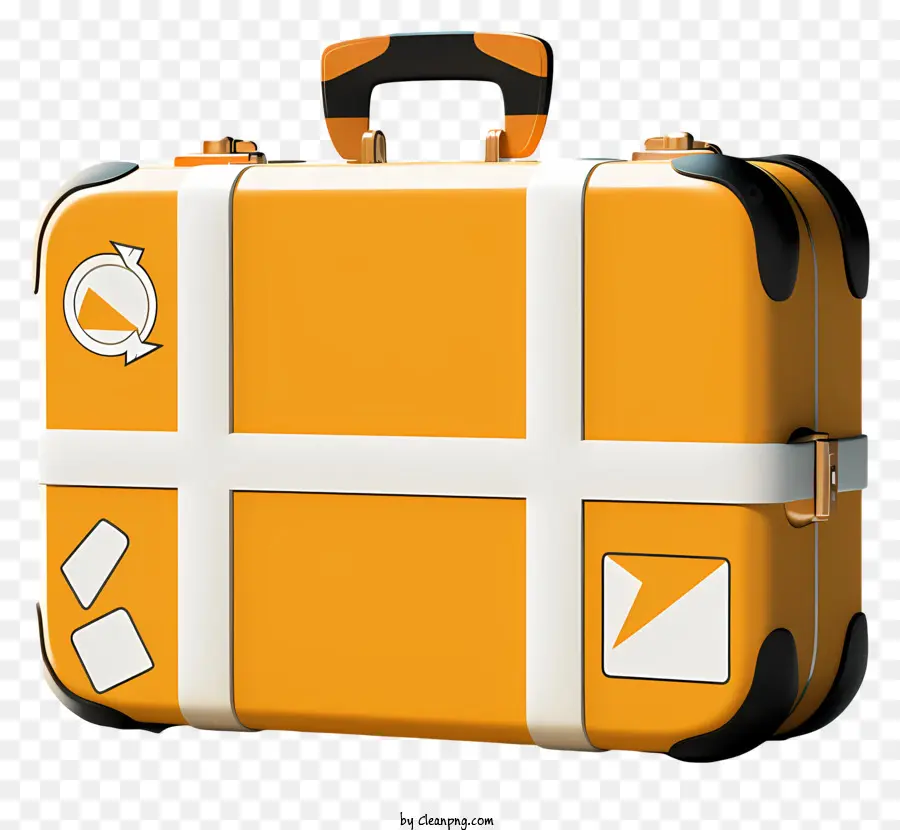 Valuta vaghe arancione con oggetti materiali per valigie (mappa in metallo in plastica sulla valigia - Immagine della valigia arancione con oggetti collegati