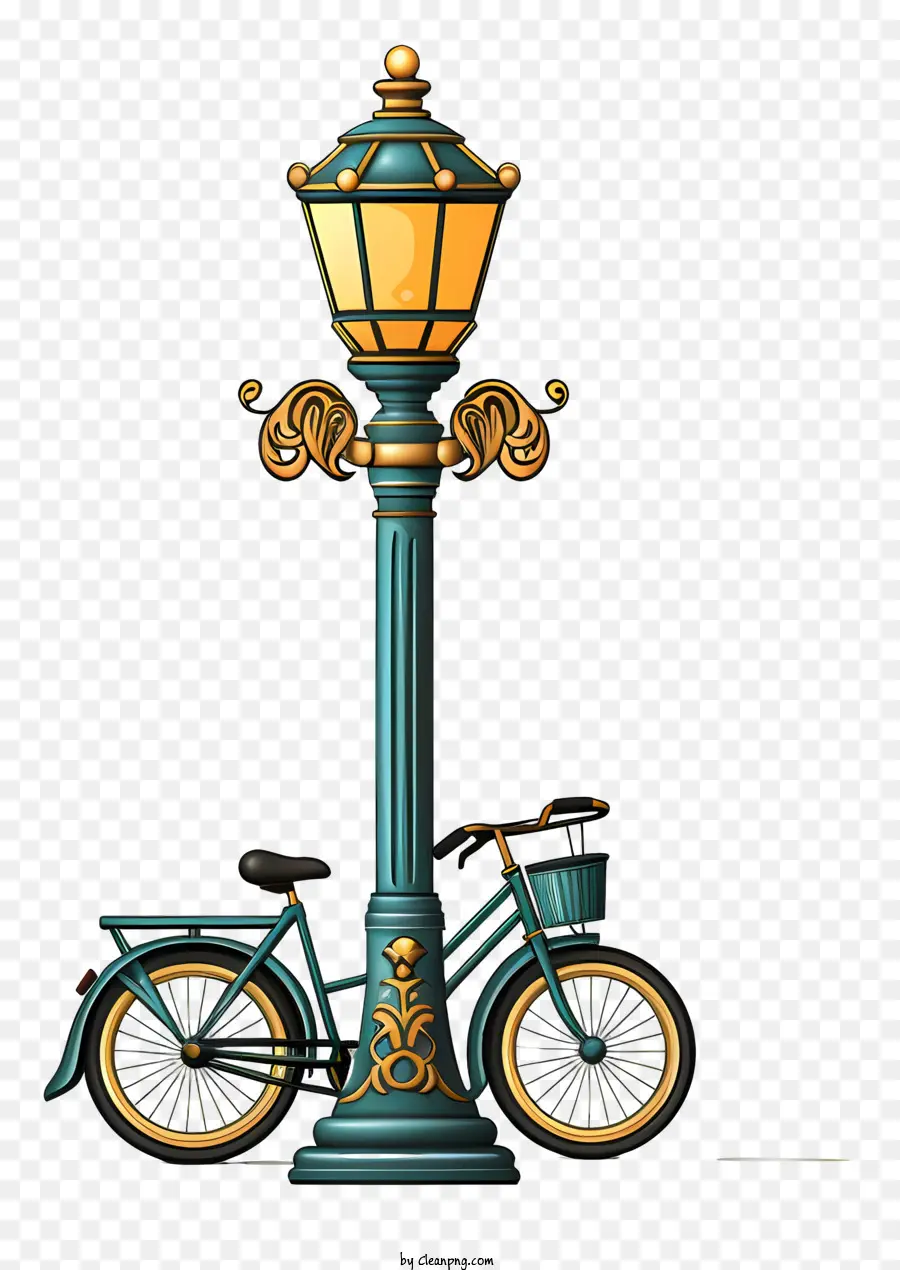 Bicycle Vintage Bicycle Antique Post Storica Scena di strada storica Bike vecchio stile tradizionale lampione da strada tradizionale - Illustrazione in stile vintage di una bicicletta usurata