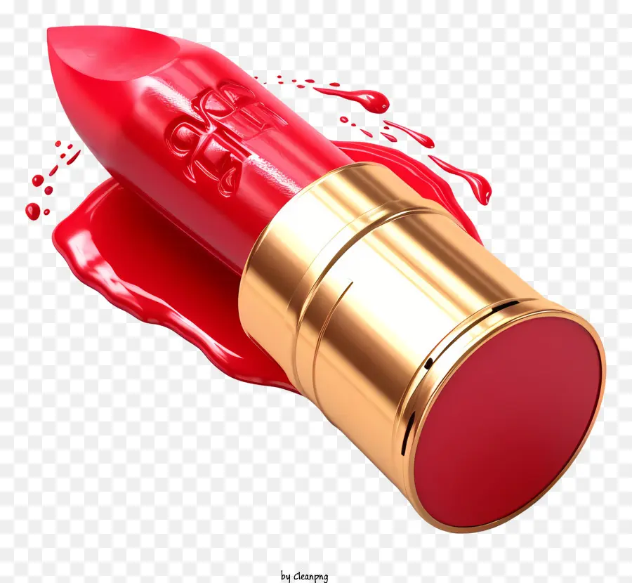roter Lippenstift Hochglänzende Finish schwarzer Hintergrund Spritzer rote Farbe - Realistisches Bild von verschüttetem roten Lippenstift auf Schwarz